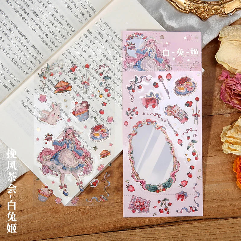 2 Sheets Cute Lolita Girl Decoration Sticker Aesthetics Hand Account DIY Collage Material Kawaii Stationery Scrapbooking Sticker (Online Order Only)