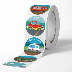 100-500pcs Vehicle Thank You Stickers Cute Cartoon Ambulance Taxi Teacher Reward Sticker for Kids Birthday Party Seal Labels (Online Order Only)