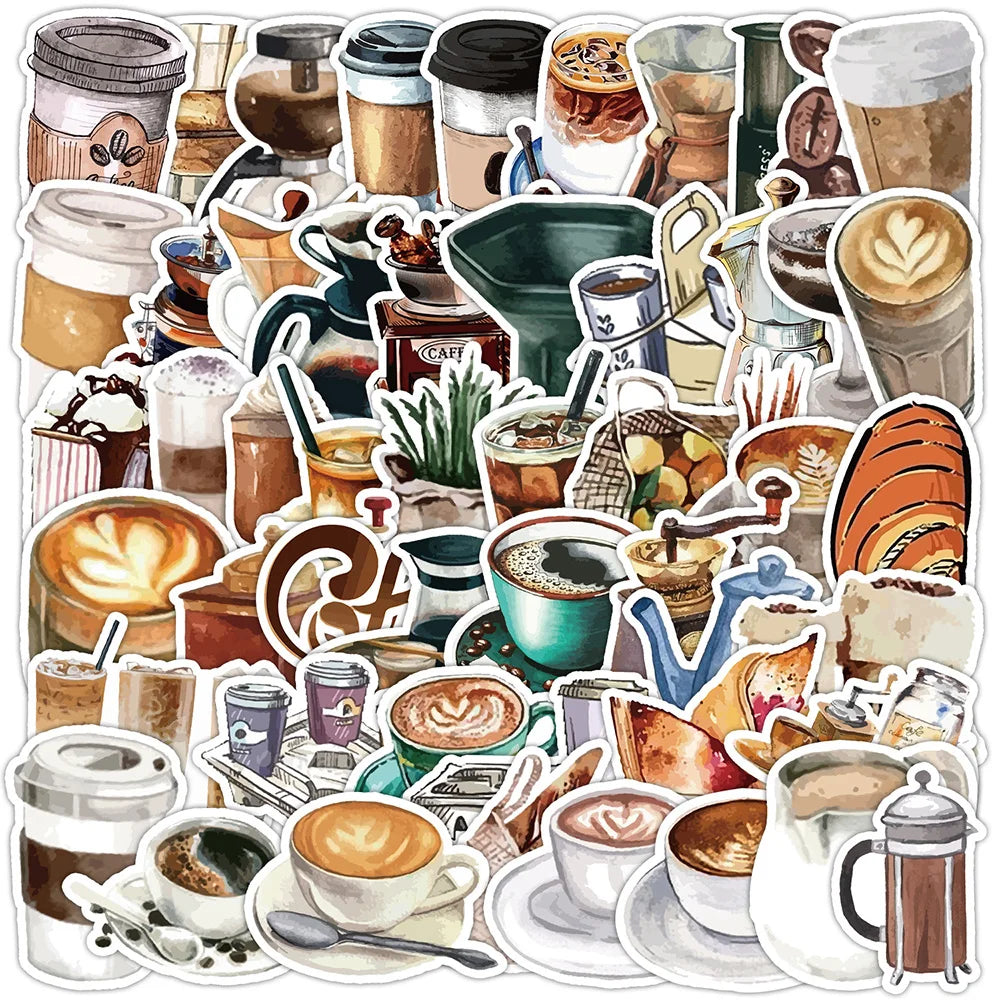Coffee Cartoon Sticker Set for Phone Laptop Luggage Skateboard Kid Gift (ONLINE ORDER ONLY)