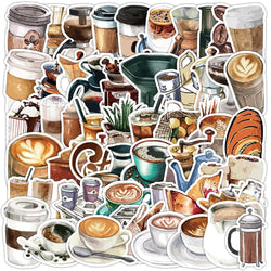 Coffee Cartoon Sticker Set for Phone Laptop Luggage Skateboard Kid Gift (ONLINE ORDER ONLY)