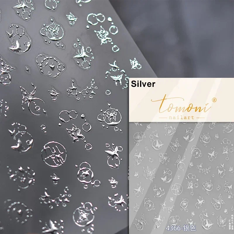 Charming Beautiful Black White Small Butterfly Flower Petal Love Heart Bowknot 5D Self Adhesive Nail Art Sticker Manicure Decals (Online Order Only)