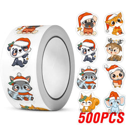 100-500pcs Heterotypic Christmas Themed Animals Stickers 8 Designs 2.5cm/1.0'' DlY Graffiti Holiday Party Decoration Labels (ONLINE ORDER ONLY)
