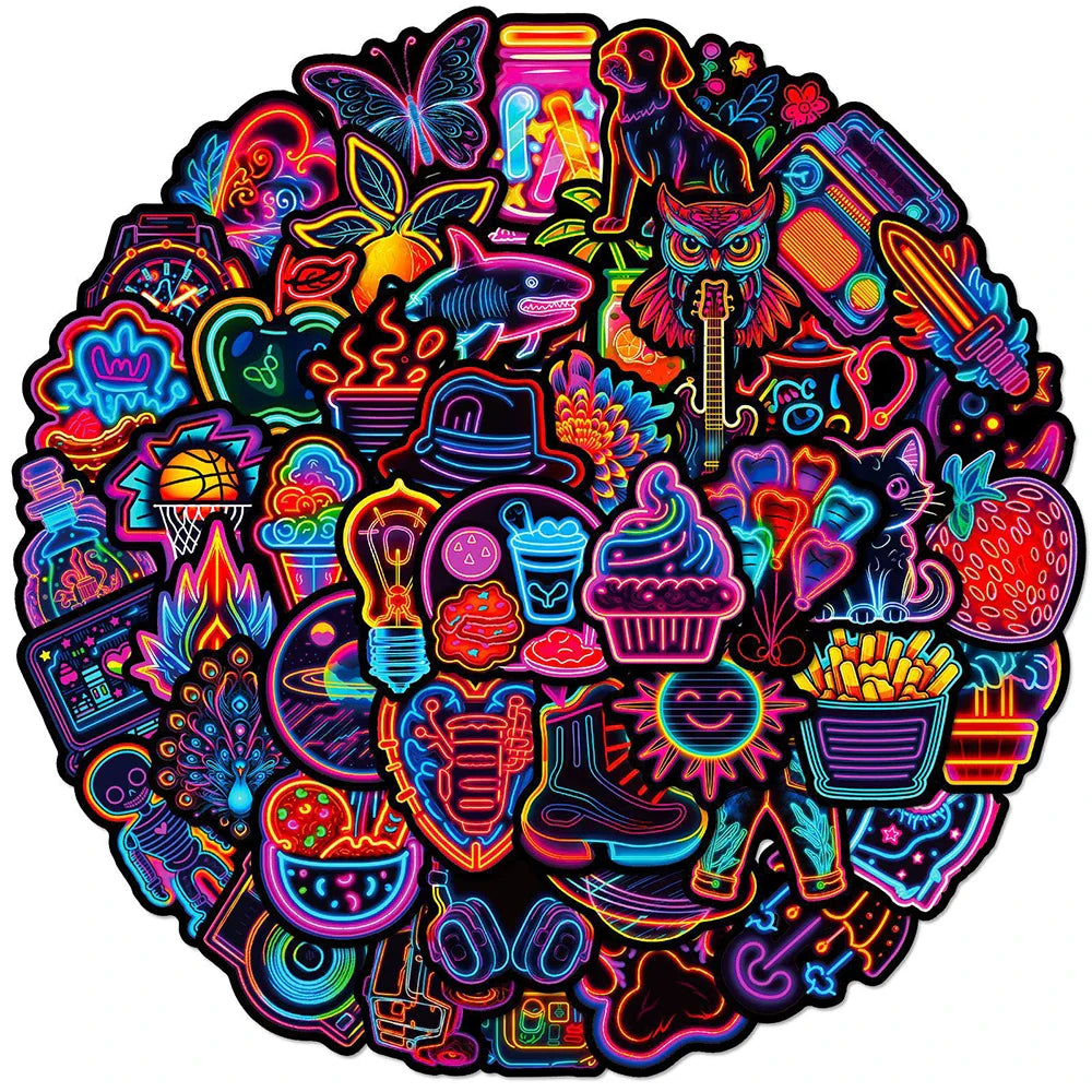Neon Cartoon Graffiti Stickers Pack for Car, Guitar, Motorcycle, Suitcase, DIY Toy Gift (ONLINE ORDER ONLY)