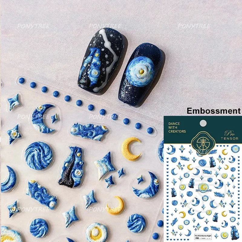 Chic Colourful Star Moon Curved Line Arc Necklace Love Heart Hanging in The Air Cherry Adhesive Nail Art Stickers Manicure Decal (Online Order Only)