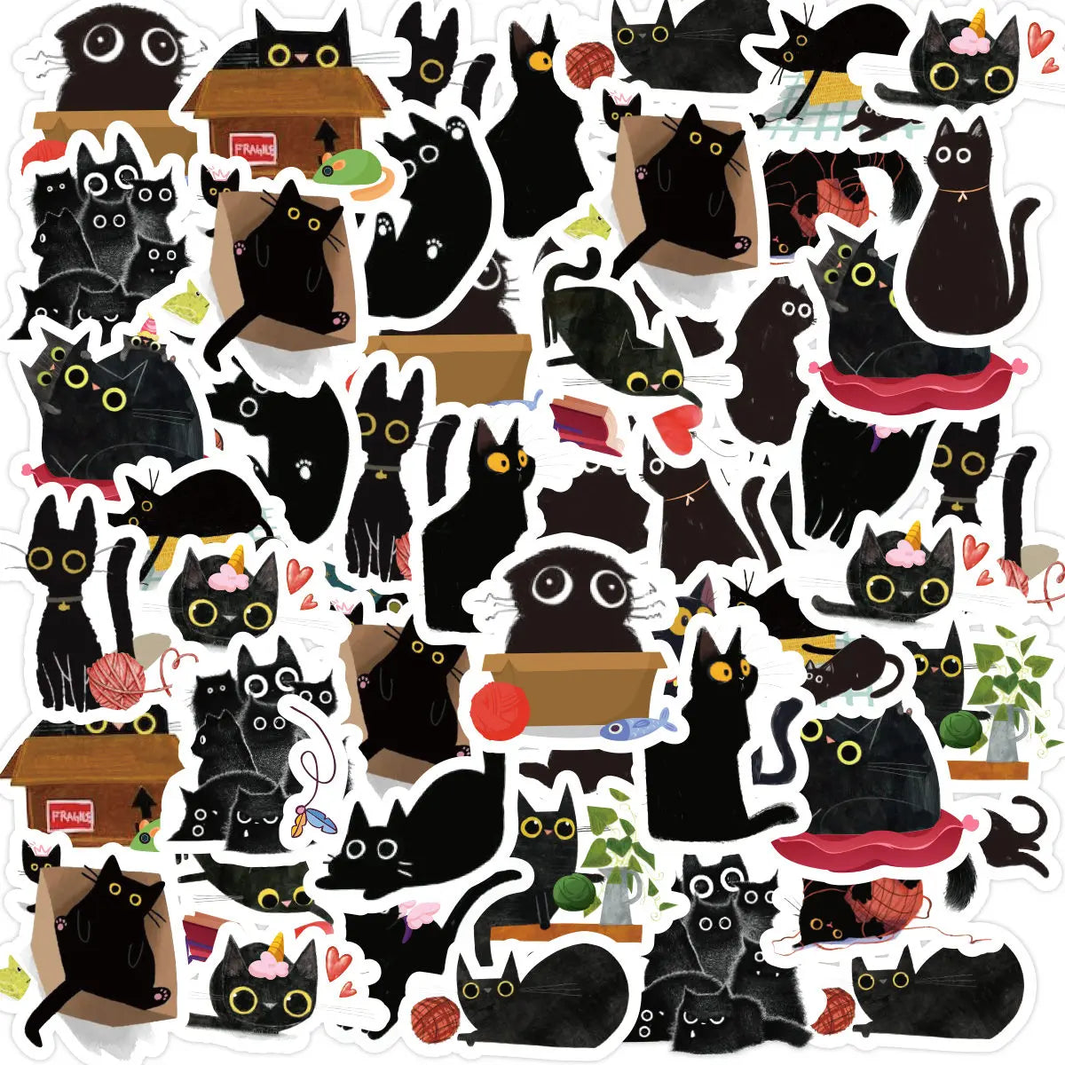 Etori Life 46pcs PVC Cute Cartoon Japanese Black Cat Pattern Student DIY Cups,Scrapbooks,Laptops Decoration Stickers (Online Order Only)