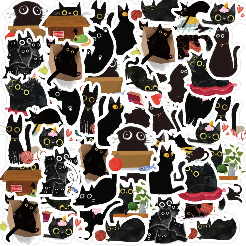 Etori Life 46pcs PVC Cute Cartoon Japanese Black Cat Pattern Student DIY Cups,Scrapbooks,Laptops Decoration Stickers (Online Order Only)