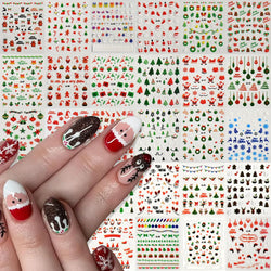30Sheet 3D Glitter Christmas Nail Art Stickers Santa Claus Snowflake Elk Christmas Tree Design Nail Decals Cartoon Nail Supplies (Online Order Only)