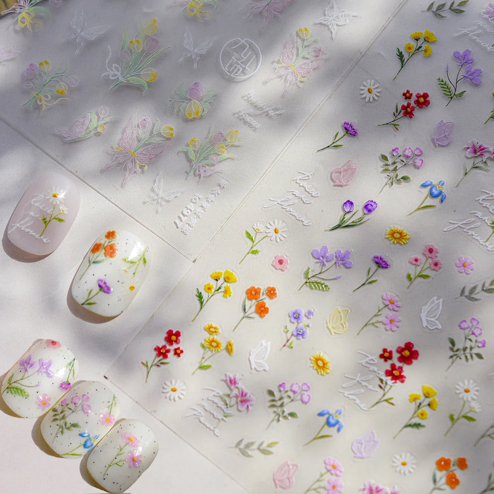 Colourful Butterfly Rose Flower Tulip Daisy Moth Orchid Narcissus 3D Self Adhesive Nail Art Decorations Stickers Manicure Decals (ONLINE ORDER ONLY)
