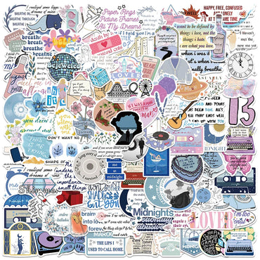 50/100pcs Aesthetic Cartoon Famous Singer Taylor Album Swift Lyric Stickers For Luggage Laptop Guitar Waterproof Vinyl Decals (ONLINE ORDER ONLY)
