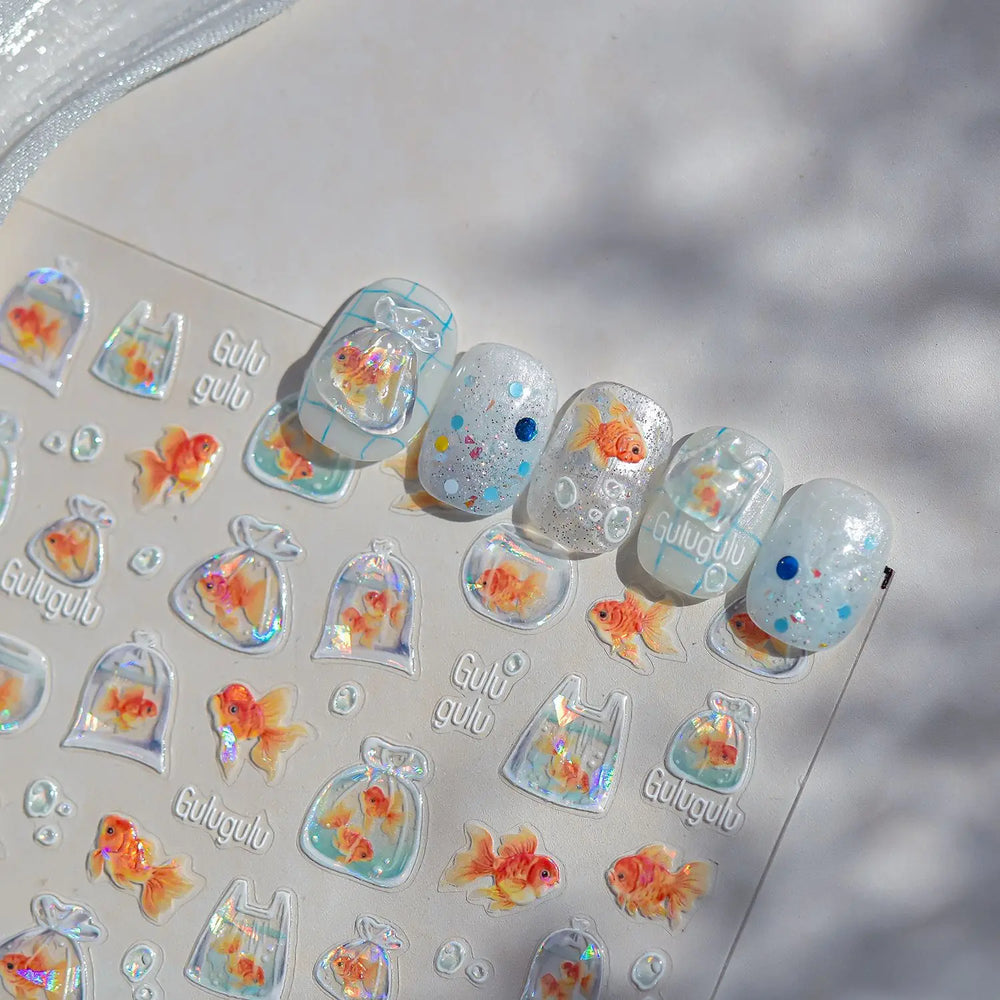 Sackful Starfish Goldfish Jellyfish Seahorse Bubbles Conch Ocean Whale Brocaded Carp Adhesive Nail Art Stickers Manicure Decals (ONLINE ORDER ONLY)