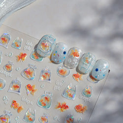 Sackful Starfish Goldfish Jellyfish Seahorse Bubbles Conch Ocean Whale Brocaded Carp Adhesive Nail Art Stickers Manicure Decals (ONLINE ORDER ONLY)
