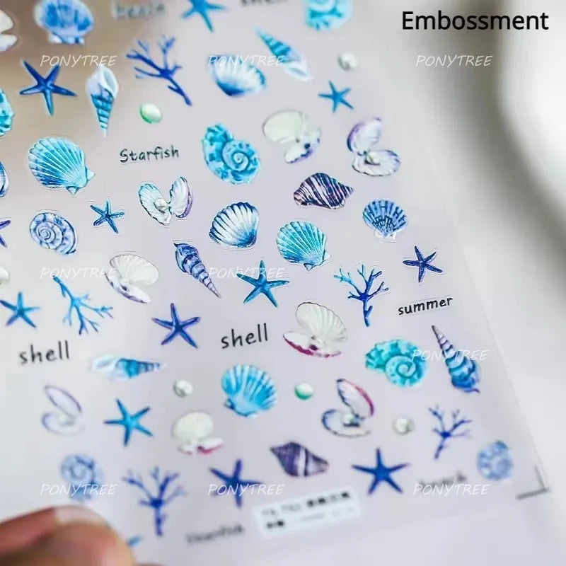 Ray Fish Shell  Conch Water Bubbles Octopus Starfish Mermaid Jellyfish Otter Dolphin Nail Art Decorations Sticker Manicure Decal (ONLINE ORDER ONLY)