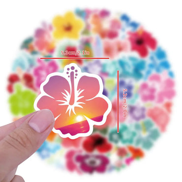 10/60pcs Vivid Hibiscus Flowers Cartoon Little Fresh Style Stickers Graffiti Decals for Laptop Guitar Suitcase Skateboard Kids (ONLINE ORDER ONLY)
