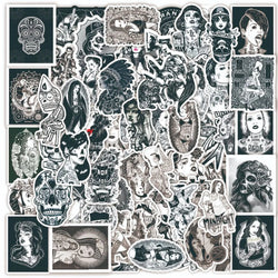 Black White Tattoo Girl Stickers for Phone Laptop Luggage Skateboard Decals 10/30/68PCS (ONLINE ORDER ONLY)