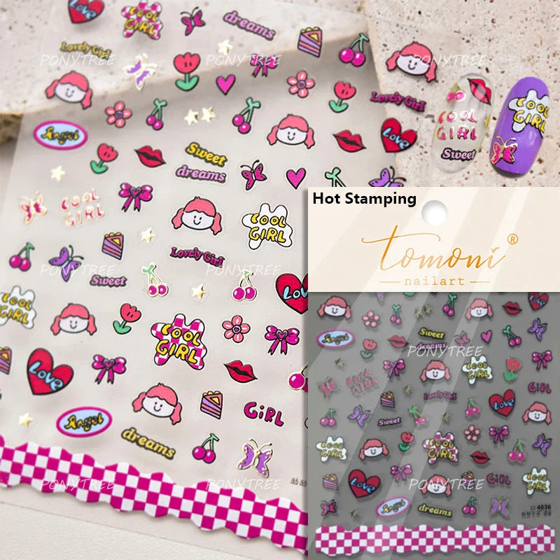 Worker's Speech Chinese Characters Abstract Comics Vivid Patterns Adhesive Nail Art Stickers Satirical Writing Manicure Decals (Online Order Only)