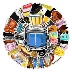 50Pcs Musical Instrument Cartoon Waterproof Vinyl Stickers for Skateboard Snowboard (Online Order Only)