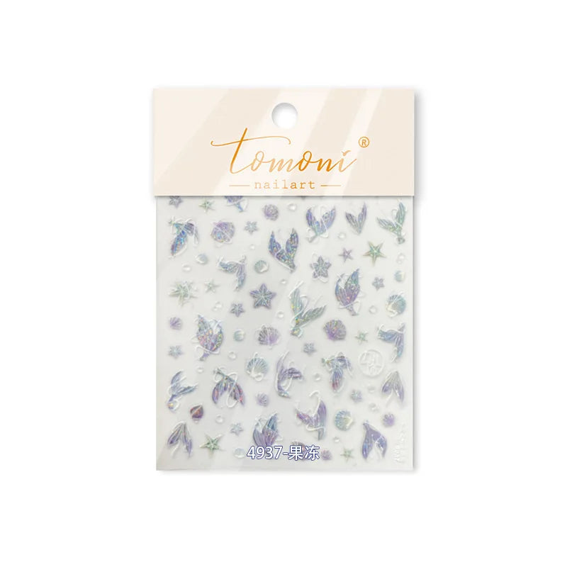 Romantic Mermaid Tail Water Bubbles Seahorse Shell Starfish Coral Pearl Pendant Self Adhesive Nail Art Stickers Manicure Decals (Online Order Only)