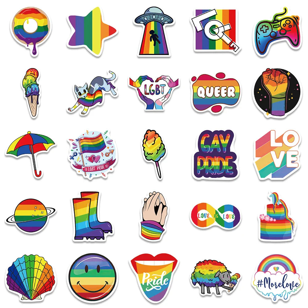 10/30/50/100pcs Cartoon Rainbow LGBT Graffiti Stickers Decals Skateboard Laptop Phone Luggage Car Waterproof Sticker Kids Toy (ONLINE ORDER ONLY)