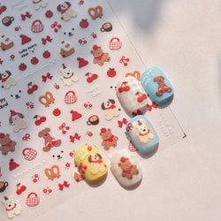 Cute Mango Dog Puppy Bear Bichon Blueberries Strawberry Cake Fruit Juice Desserts Corgi Adhesive Nail Art Sticker Manicure Decal (Online Order Only)