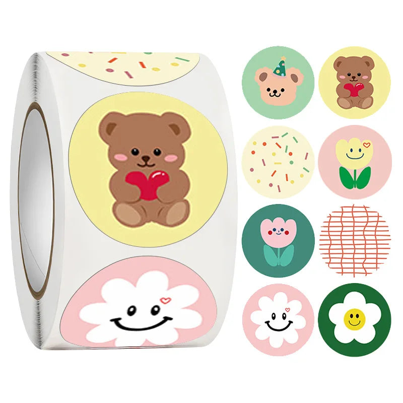 100-500PCS Children's Stickers DIY Gift Sealing Label Cartoon Animal Roll Stickers Photocard Decor Packaging Stickers for Kids (Online Order Only)