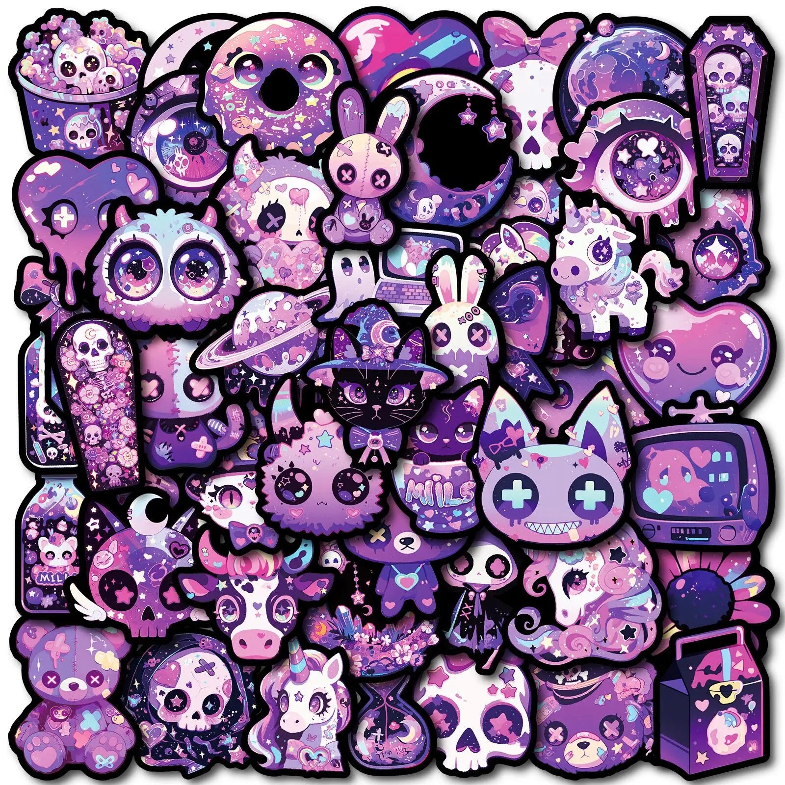 10/50pcs Cool Purple Gothic Magic Horror Goth Graffiti Stickers DIY Snowboard Laptop Luggage Cute Halloween Decoration Sticker (Online Order Only)
