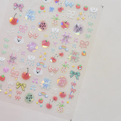 Dyeing Apple Cherry Fruit Dog Puppy Bowknot Colorful Cartoon Graffiti Reliefs Adhesive Nail Art Stickers Flowers Manicure Decals (ONLINE ORDER ONLY)