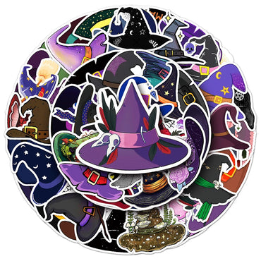 10/30/50pcs Cute Cartoon Magic Witch Hat Graffiti Stickers Laptop Skateboard Phone Waterproof Graffiti Decals Fun for Kid Gift (ONLINE ORDER ONLY)