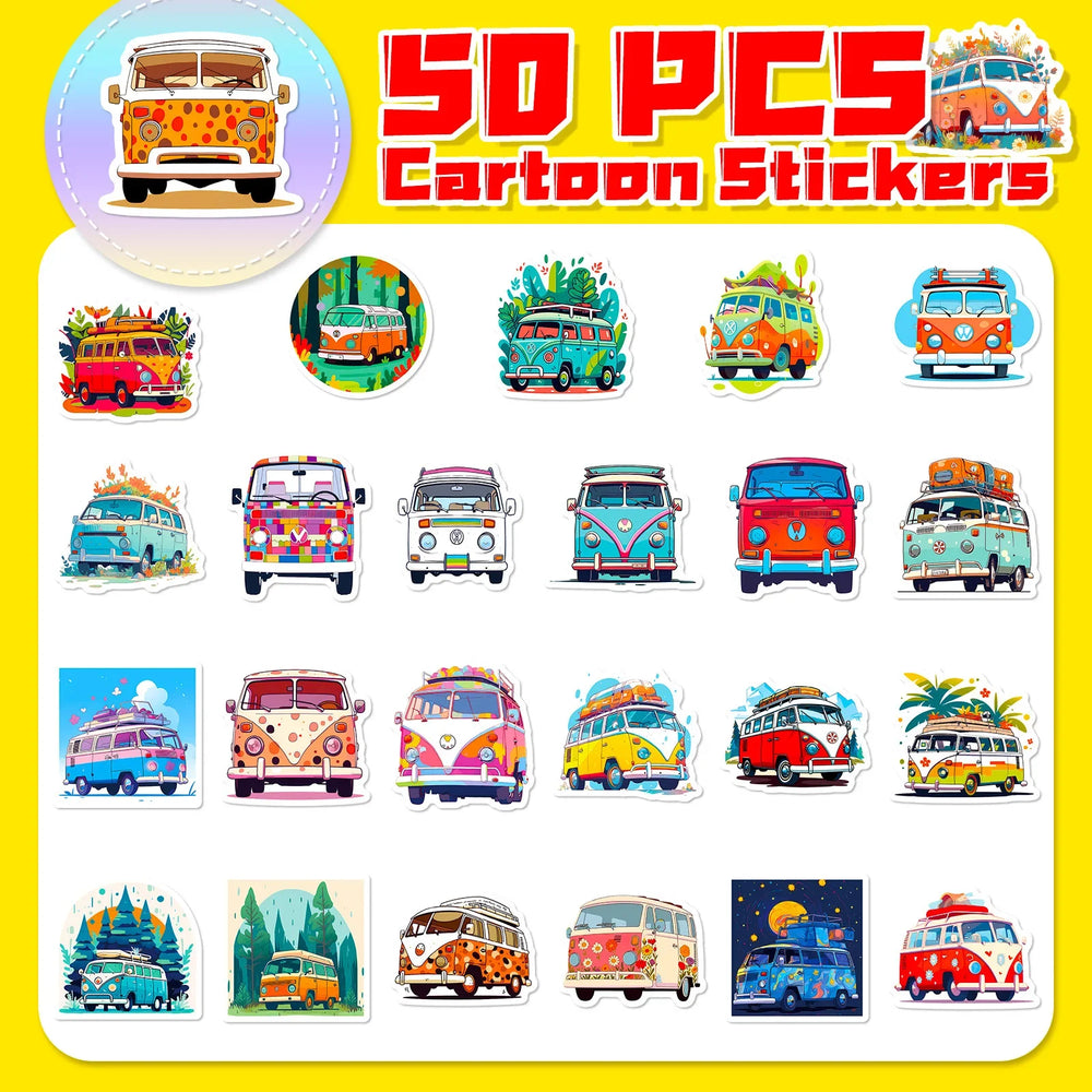50pcs Float Cartoon Transportation Children's Enlightenment Education Hip Hop Bus Graffiti Waterproof Sticker (Online Order Only)