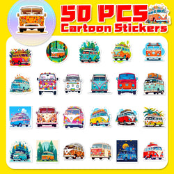 50pcs Float Cartoon Transportation Children's Enlightenment Education Hip Hop Bus Graffiti Waterproof Sticker (Online Order Only)