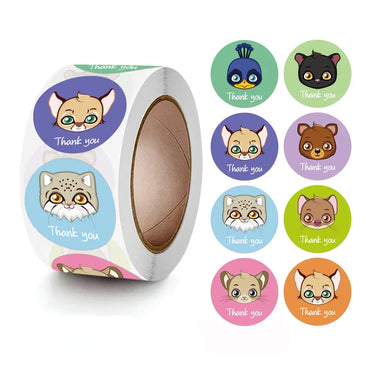 100-500pcs Cartoon Sticker 8 Cute Animal Thank You Stickers for DIY Scrapbooking Stationery Girl or Boy Kids Gifts Seal Labels (ONLINE ORDER ONLY)