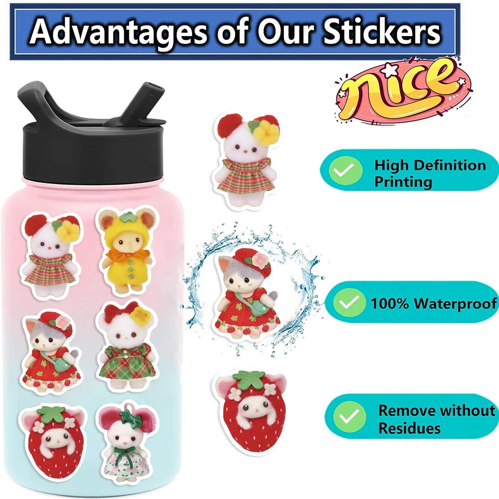 60PCS Fruit Critter Animal Stickers DIY Laptops Water Bottles Phones Decorative Stickers Toy Waterproof Vinyl Decals (ONLINE ORDER ONLY)