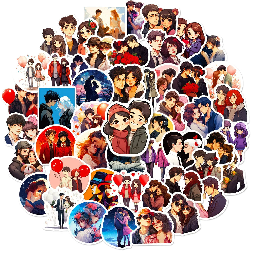Cute Cartoon Couple Stickers for Phone Laptop Luggage Skateboard Gift (Online Order Only)