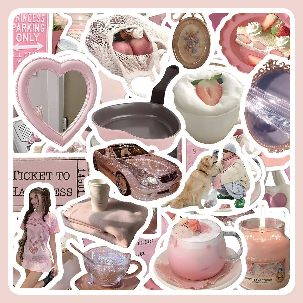 Pink Cartoon Stickers Aesthetic Graffiti Scrapbook Laptop Phone Wall Decal 10/30/60pcs (ONLINE ORDER ONLY)