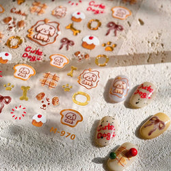 Lovely Dog Bone Bowknot Bread Graffiti Cake Cherry 3D Line Paw Adhesive Nail Art Stickers Cute Cartoon Manicure Decals Wholesale (ONLINE ORDER ONLY)