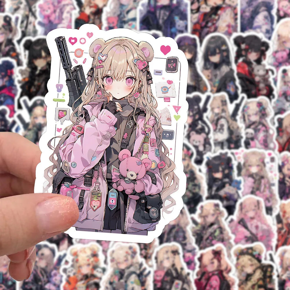 10/30/60PCS ACGN Girl Cartoon Stickers Cute Girl Sticker Cool Enlisted Woman Decals Luggage Laptop Car Bike Skateboard Kids Toy (ONLINE ORDER ONLY)