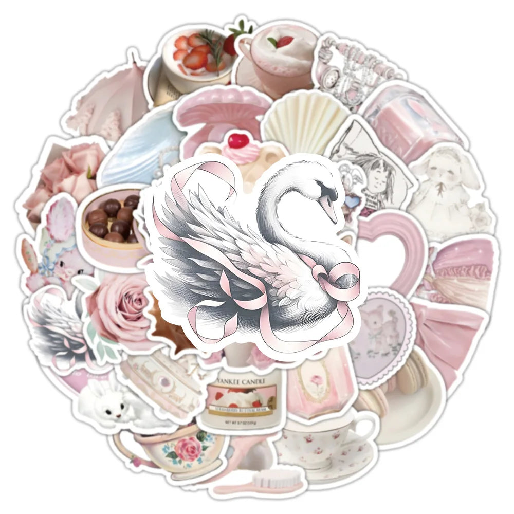 Cute Pink Cartoon Stickers Set - Waterproof PVC Decals for Phone, Luggage, Bike, Wall, Kids Toys (Online Order Only)
