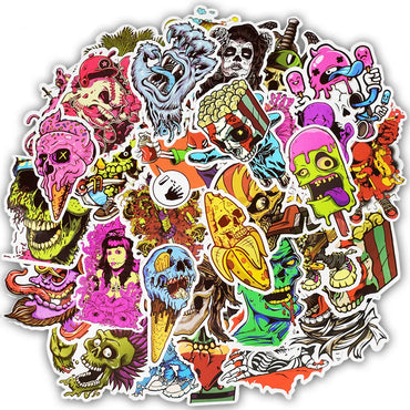 10/30/50pcs Vintage Cartoon Terror Series Skeleton Sticker Packs (ONLINE ORDER ONLY)