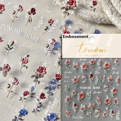 Chic Retro Rose Photo Frame Dried Flower Petal Self Adhesive Nail Art Stickers 5D Hot Stamping Relief Rhinestone Manicure Decals (Online Order Only)