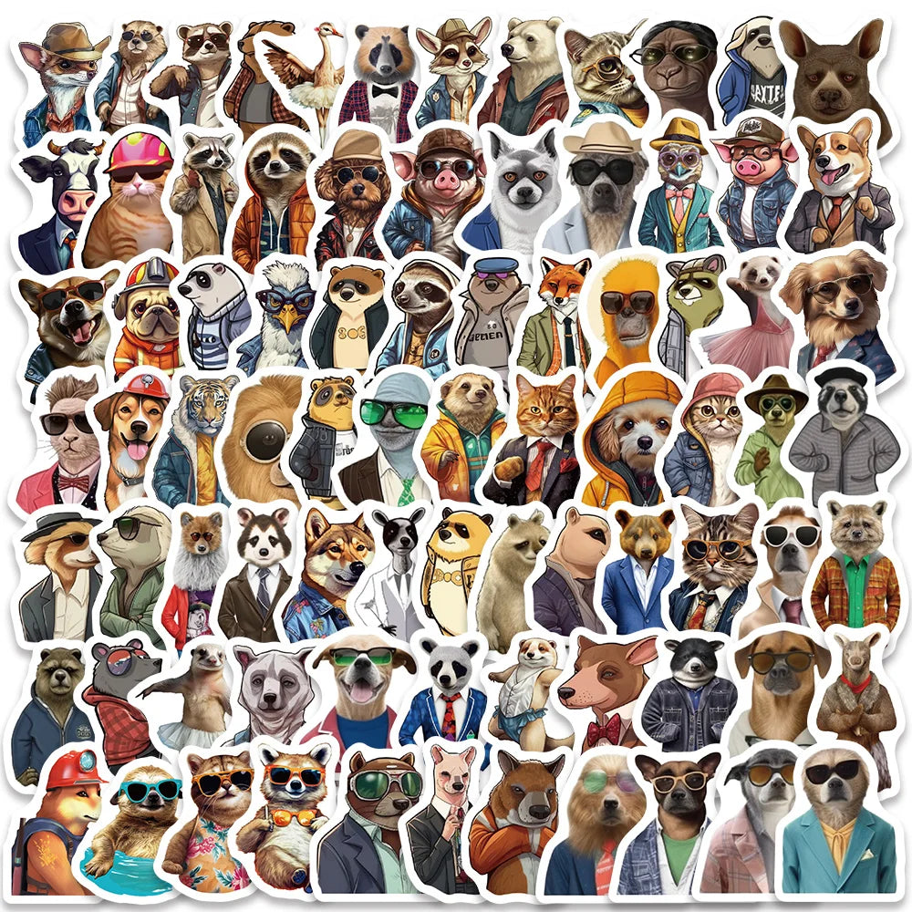 82pcs Funny Cartoon Animal Portraits with Clothes and Glasses Stickers (Online Order Only)