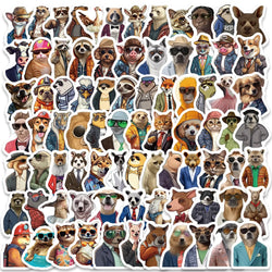 82pcs Funny Cartoon Animal Portraits with Clothes and Glasses Stickers (Online Order Only)