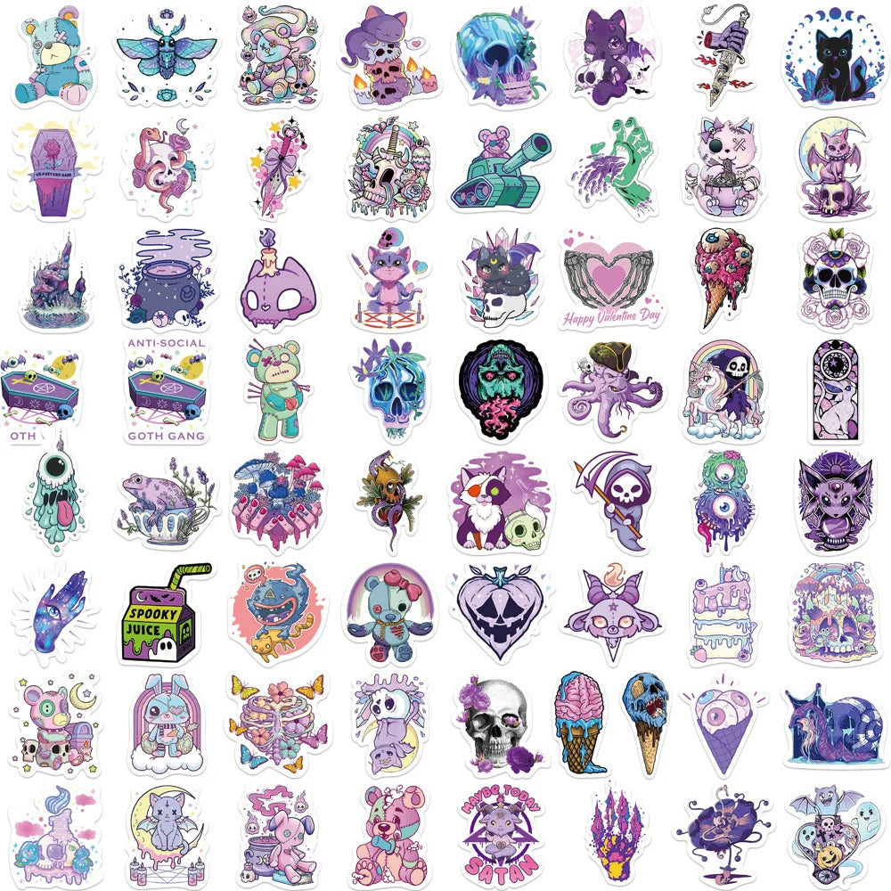 10/30/65PCS Cute Purple Gothic Halloween Skull Cartoon Sticker DIY Laptop Luggage Skateboard Graffiti Decals Fun for Toy Gift (ONLINE ORDER ONLY)