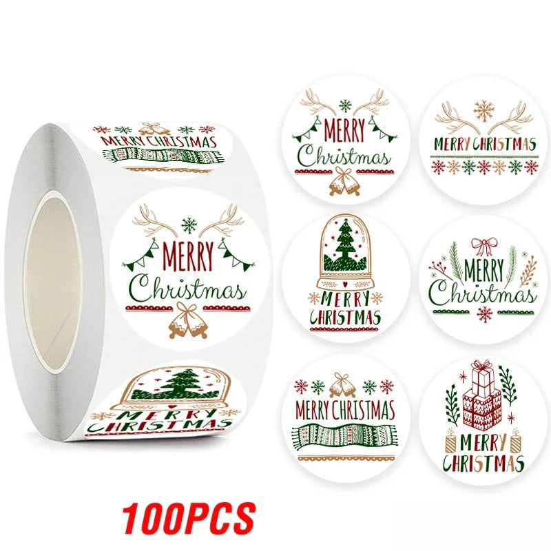 100-500pcs Merry Christmas Gift Decorative Stickers Round Thank You Labels Handmade Candy Biscuits Package Christmas Sticker (ONLINE ORDER ONLY)