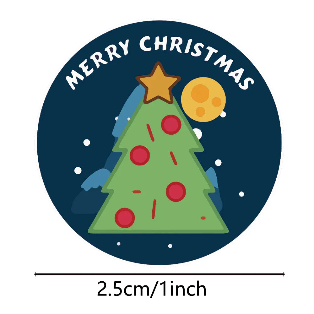 100-500Pcs Christmas Gift Box Round Labels Christmas Sticker Candy Bag Flower Gift Box Cake Boxes Packaging New Year Stickers (ONLINE ORDER ONLY)