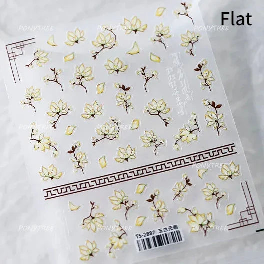Translucent White White Pink Magnolia Rose Flower Floral Soft Embossed Relief Adhesive Nail Art Stickers Chic 3D Manicure Decals (ONLINE ORDER ONLY)