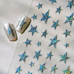 Sparkle Laser Silver Starburst Five-pointed Star Geometric Tiny Spot Romantic 5D Self Adhesive Nail Art Stickers Manicure Decals (ONLINE ORDER ONLY)