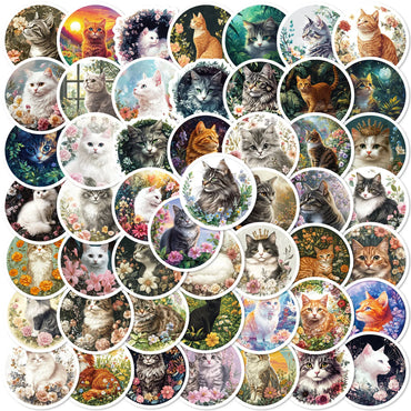 10/30/50PCS Retro Style Stickers Cat Graffiti Sticker Hand Painted Animal Flower Decoration Laptop Phone Guitar Car Bike Decals (ONLINE ORDER ONLY)