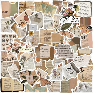 10/25/50pcs Retro English Fragmented  Stickers Decals Cartoon Graffiti DIY  Notebook Luggage Wall Decoration PVC Sticker (ONLINE ORDER ONLY)