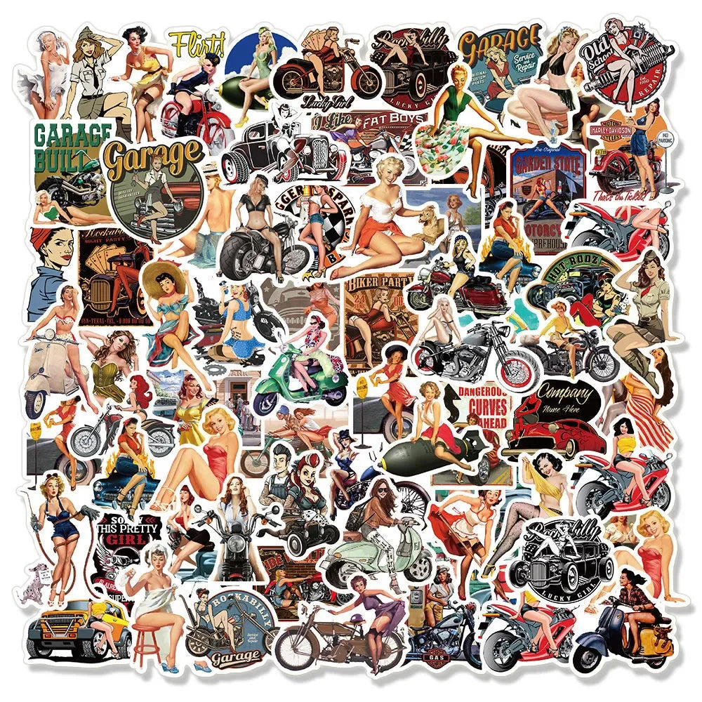 10/30/50/100pcs Motorcycle Sexy Girls Stickers Vintage Cartoon Adult Decals Phone Case Skateboard Laptop Graffiti Sticker Decor (ONLINE ORDER ONLY)