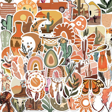 50pcs Retro Boho Stickers For Laptop Luggage Stationery Scrapbook Travel Diary Sticker Vinyl Waterproof Graffiti Decals (ONLINE ORDER ONLY)