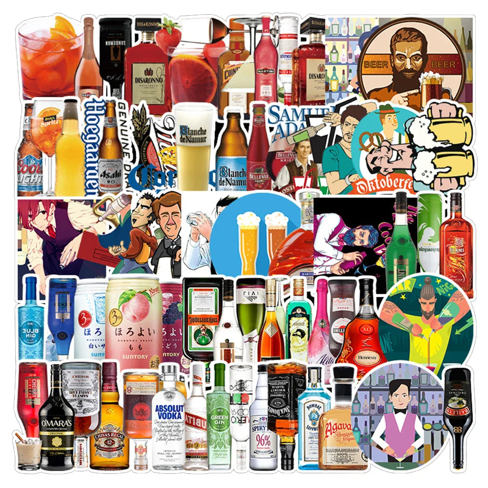 50/67pcs Alcohol Wine Bottle Vintage Beer Stickers for Ipad Scrapbooking Material Adesivos Journal Sticker Scrapbooking Supplies (ONLINE ORDER ONLY)
